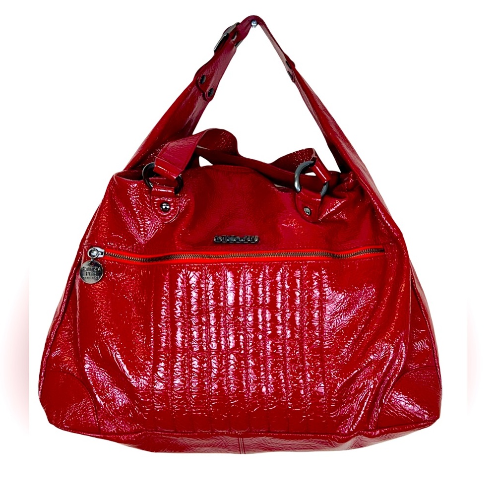 PATRIZIA PEPE SHOULDER BAG IN RUBY RED PATENT LEATHER